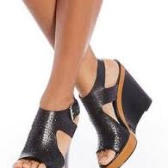 Michael Kors Josephine Black Leather Wedge Sandals Women Size 8 - Picture 10 of 11